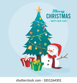 concepto de árbol de navidad con muñeco de nieve. vector. ilustrador. diseño.