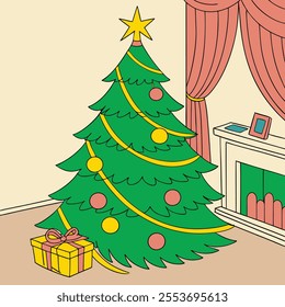 Christmas Tree Concept In Winter With Many Gift Boxes