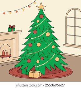 Christmas Tree Concept In Winter With Many Gift Boxes