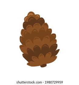 Christmas tree cone flat icon.  Pine cone, New year, Christmas, brown cone. Vector flat illustration, bright cartoon style.