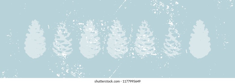 Christmas tree cone painting vector textures. Trendy Pastel blue white gold botanical winter pattern