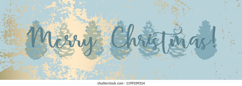 Christmas tree cone painting vector textures. Trendy Pastel blue white gold botanical winter pattern