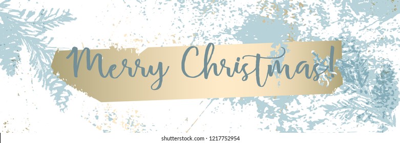 Christmas tree cone painting vector textures. Trendy Pastel blue white gold botanical winter pattern