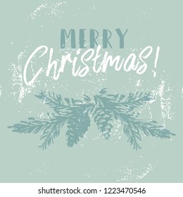 Christmas tree cone painting vector textures. Trendy Pastel blue white vintage botanical winter holiday greeting card