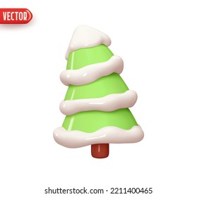 Christmas tree. Cone pine tree. Holiday decoration element. Festive Christmas Decor. Realistic 3d design In plastic cartoon style. Icon isolated on white background. vector illustration