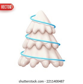 Christmas tree. Cone pine tree. Holiday decoration element. Festive Christmas Decor. Realistic 3d design In plastic cartoon style. Icon isolated on white background. vector illustration
