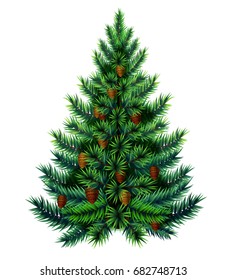 Christmas tree with cones, realistic vector illustration isolated on white.