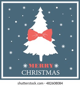Christmas tree and congratulation background. Doodle backdrop with sketch object and text. Merry christmas, poster design. Illustration with tree silhouette, winter time
