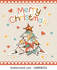 Christmas tree with a congratulatory text. Vector illustration.
