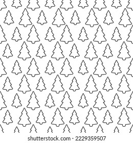 Christmas tree. Coniferous plant. Sketch. Seamless vector pattern. Infinitely repeating pattern. Doodle style. Isolated colorless background. Christmas decorative element. Idea for packaging, case