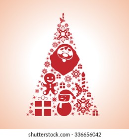 Christmas tree consists of Christmas items. Christmas. New year's day. Santa Claus. Tree. Snowman. Candle