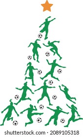 Christmas Tree consists of Silhouettes of Women Soccer Players and Balls. Abstract Football Sports Christmas Tree. Womens soccer