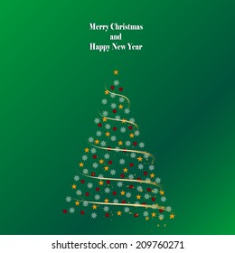 Christmas tree consists from snow flakes stars and lights