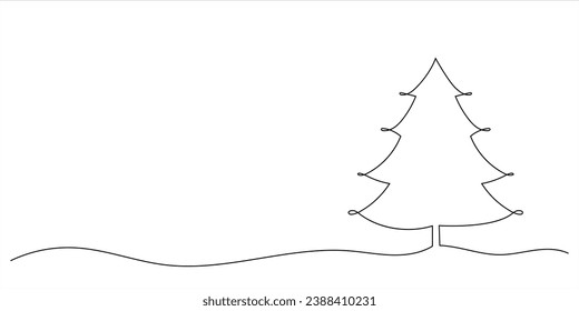 Christmas tree Continuous line art drawing with copy space. Christmas Doodle background Vector illustration