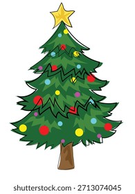 Un árbol de Navidad en un estilo de dibujo de línea continua.