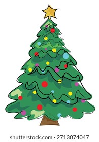 A Christmas tree in a continuous line drawing style.