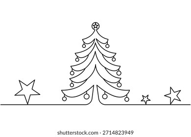 Weihnachtsbaum durchgehende Linie Zeichnung einfache Feiertagskulisse
