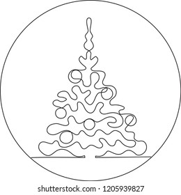 Christmas tree continuous line one line vector