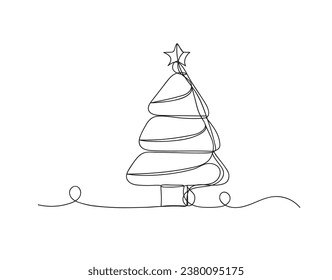 Christmas tree continuous one line icon vector illustration on white background.
