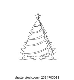 Christmas tree continuous one line icon vector illustration on white background.