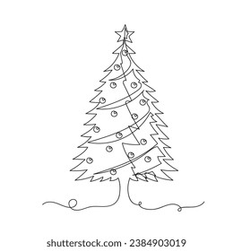 Weihnachtsbaum mit einer Linie, eine Vektorgrafik auf weißem Hintergrund.