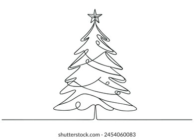 Christmas tree. Continuous one line drawing. Vector illustration