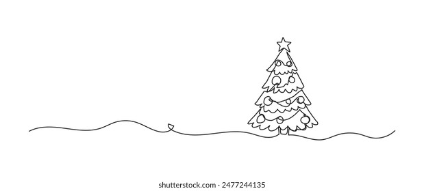 Dibujo continuo de una línea del árbol de Navidad, elemento de arte de la sola línea, Ilustración vectorial minimalista de la línea del boceto, concepto del año nuevo del invierno de la navidad