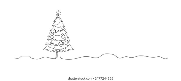 Dibujo continuo de una línea del árbol de Navidad, elemento de arte de la sola línea, Ilustración vectorial minimalista de la línea del boceto, concepto del año nuevo del invierno de la navidad