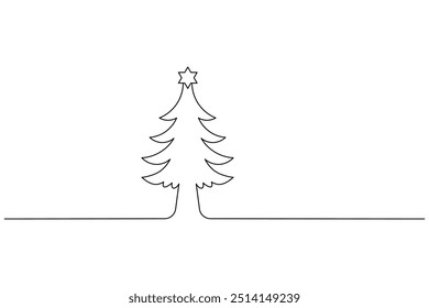 Weihnachtsbaum durchgehende einzeilige Zeichnung, einzelne Umrisse, Vektorsymbol