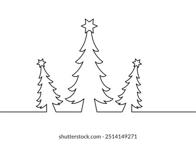 Christmas tree continuous one line drawing and isolated single outline vector icon