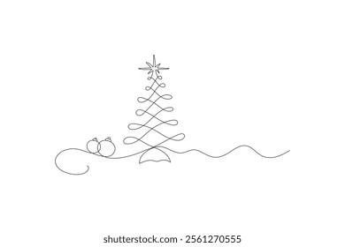 Christmas tree continuous one line drawing minimalist sketch line vector illustration