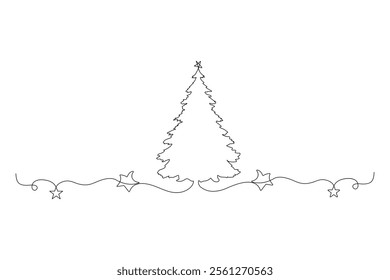 Christmas tree continuous one line drawing minimalist sketch line vector illustration