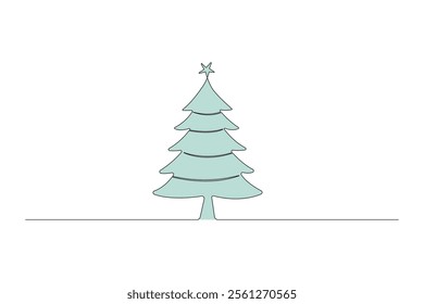 Christmas tree continuous one line drawing minimalist sketch line vector illustration