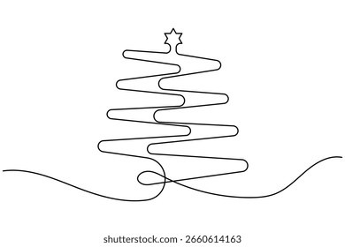 Árvore de Natal contínua um desenho linha estilo minimalista feriado e ilustração vetor contorno festivo