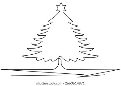 Árbol de Navidad continuo de una línea de dibujo de estilo minimalista de vacaciones y Ilustración vectorial de contorno festivo