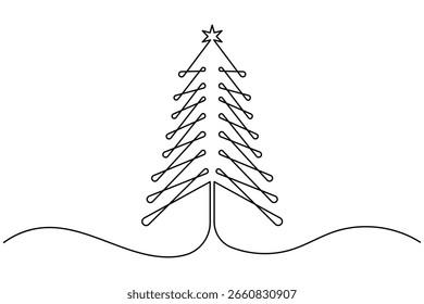 Árvore de Natal contínua um desenho linha estilo minimalista feriado e ilustração vetor contorno festivo