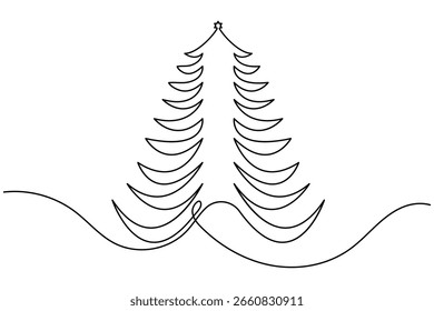 Weihnachtsbaum durchgehende einzeilige Zeichnung minimalistischen Stil Urlaub und festliche Kontur Vektorgrafik
