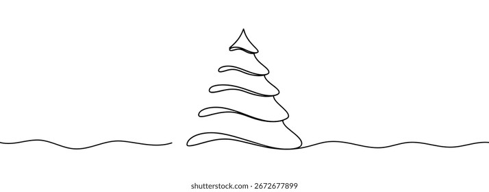 Weihnachtsbaum. Kontinuierliche einzeilige Zeichnung. Vektorgrafik.