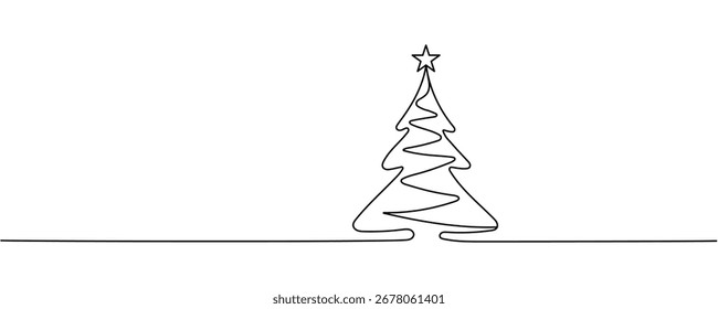 Árvore de Natal. Desenho contínuo de uma linha. Ilustração vetorial Traçado editável