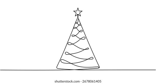 Christmas tree. Continuous one line drawing. Vector illustration Editable stroke
