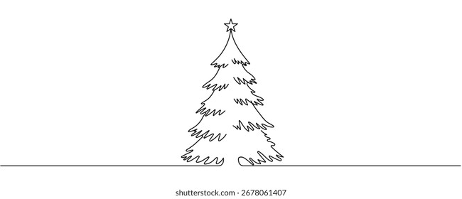 Árvore de Natal. Desenho contínuo de uma linha. Ilustração vetorial Traçado editável
