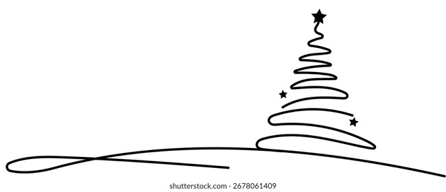 Christmas tree. Continuous one line drawing. Vector illustration Editable stroke