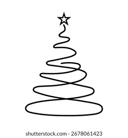 Árvore de Natal. Desenho contínuo de uma linha. Ilustração vetorial Traçado editável
