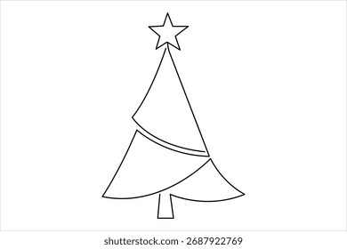 Árvore de Natal contínua um desenho de arte de uma linha de ilustração vetor de linha única
