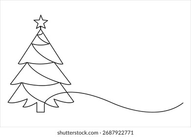 Árbol de navidad dibujo de arte de una línea continua de Ilustración vectorial de una sola línea