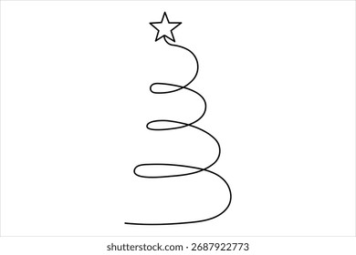 Árbol de navidad dibujo de arte de una línea continua de Ilustración vectorial de una sola línea