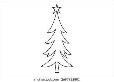 Christmas tree continuous one line art drawing of single line vector illustration