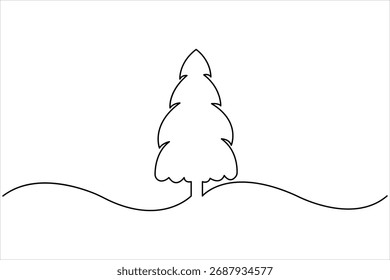 Weihnachtsbaum durchgehende einzeilige Kunstzeichnung der Kontur Vektorgrafik. Symbol-Baum-Zeichen einzeln auf weißem Hintergrund