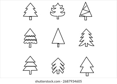 Weihnachtsbaum durchgehende einzeilige Kunstzeichnung der Kontur Vektorgrafik. Symbol-Baum-Zeichen einzeln auf weißem Hintergrund