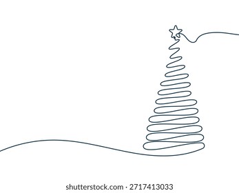 Christmas tree with continuous one line. Fir tree symbol. Vector